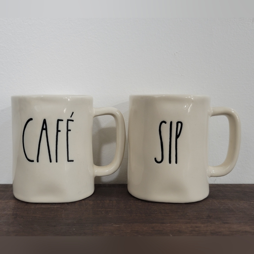Rae Dunn Espresso'Café' and 'Sip' Mug Set